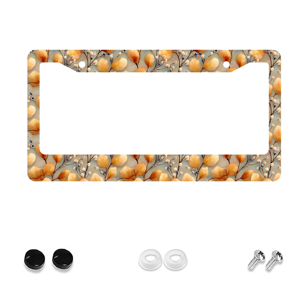 

1 шт., оранжевый цветочный узор, рамка номерного знака с 2 отверстиями, алюминиевый материал, 6x12 дюймов с набором винтажных украшений автомобиля, подарок S