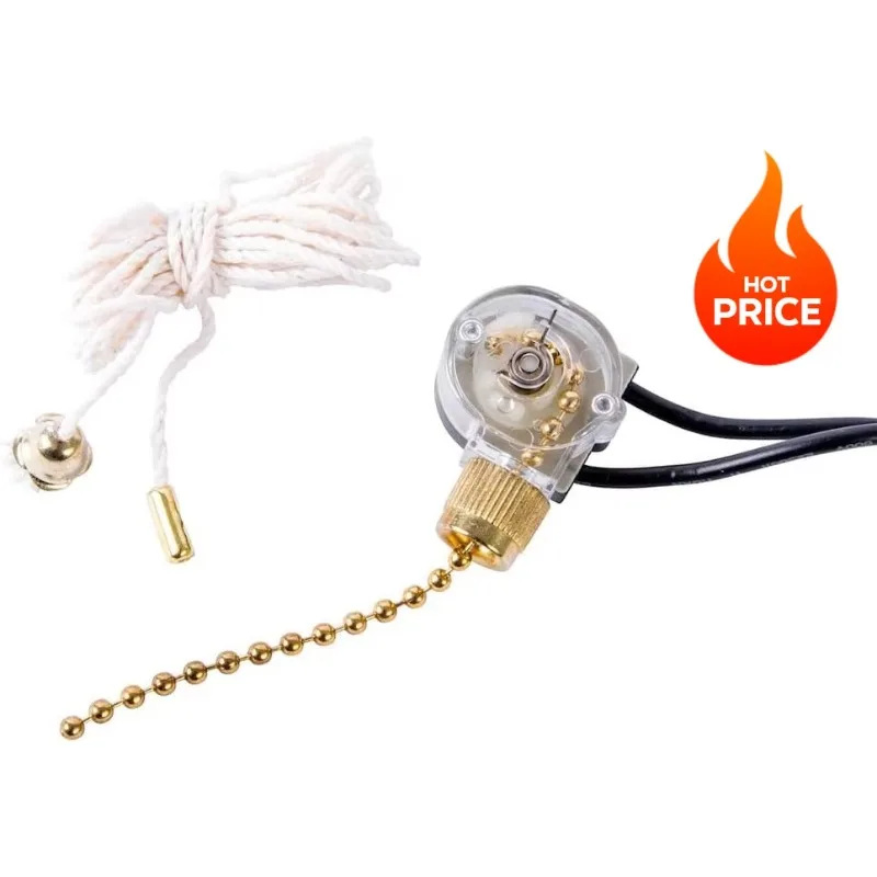 Interruptor de corrente de tração elétrica GSW-32, SPST, ON-OFF, 6 A/125 V AC, terminal de fio de 6 polegadas, latão