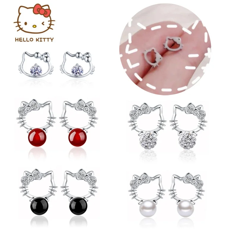 Anime Figure HelloKittys Ear Studs Earrings Cartoon Figure Kitty White Metal Badge Earrings for Girl Kawaii Jewelry Accessories