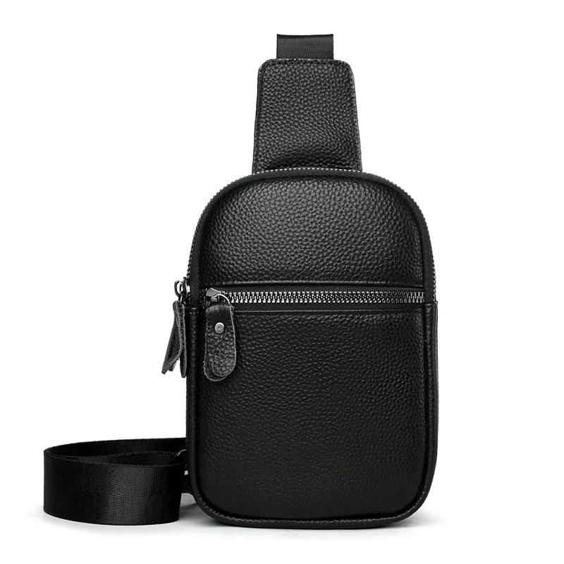 TOPHIGH Unisex Luxury Genuine Leather Men's Chest Pack Shoulder Bags Single-Shoulder Chest Bag Leisure Travel Crossbody Bags