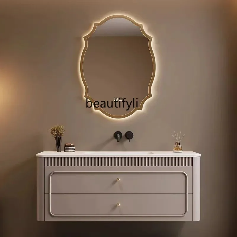 

Y13 Customized rock slab hot bending integrated basin bathroom cabinet combination French washbasin wash basin