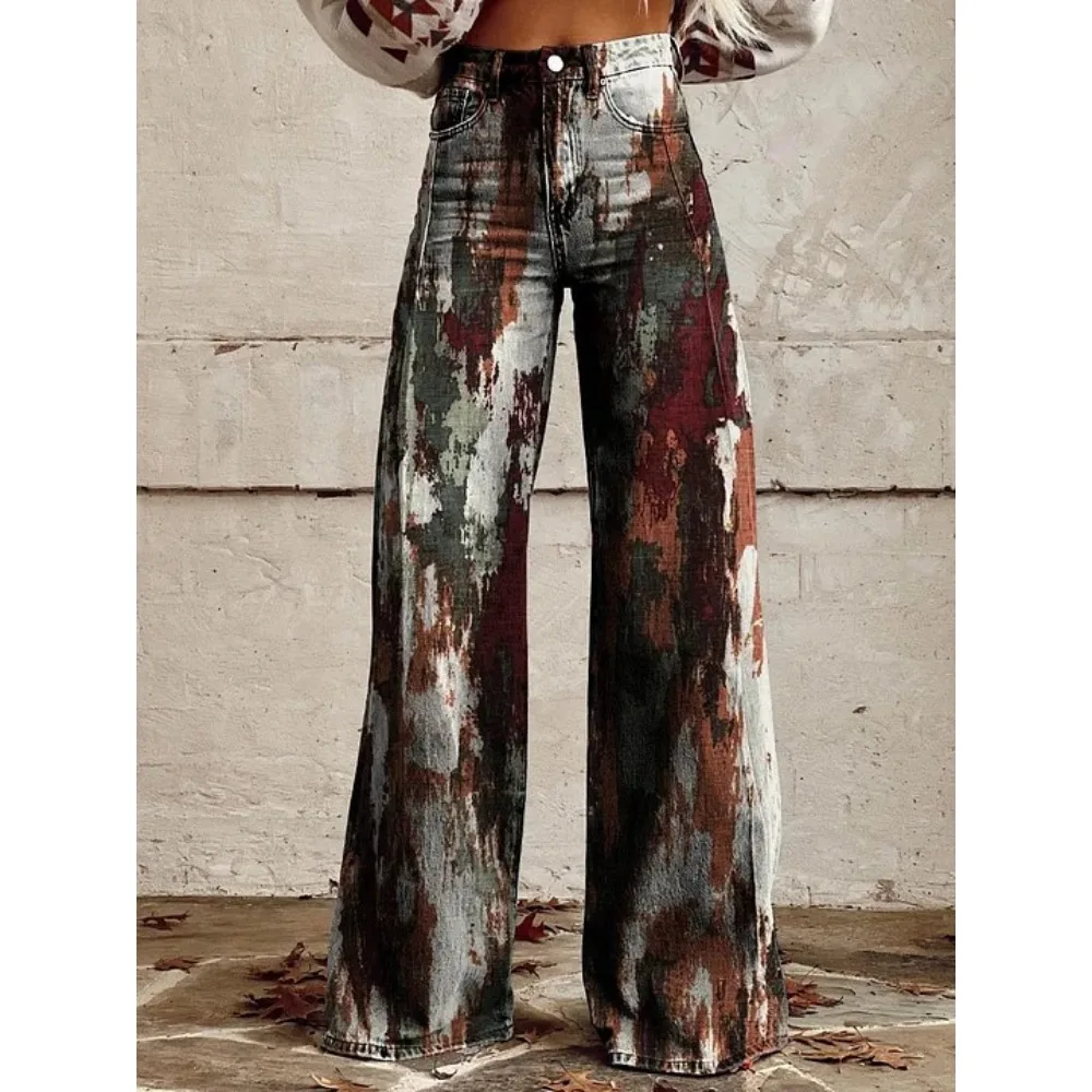 Harajuku Bohemian Art Print Palazzo-Hose mit hoher Taille und weitem Bein, Baumwolle, lässige, locker sitzende Hose mit Taschen, Damen-Punk-Hose – Detail 19