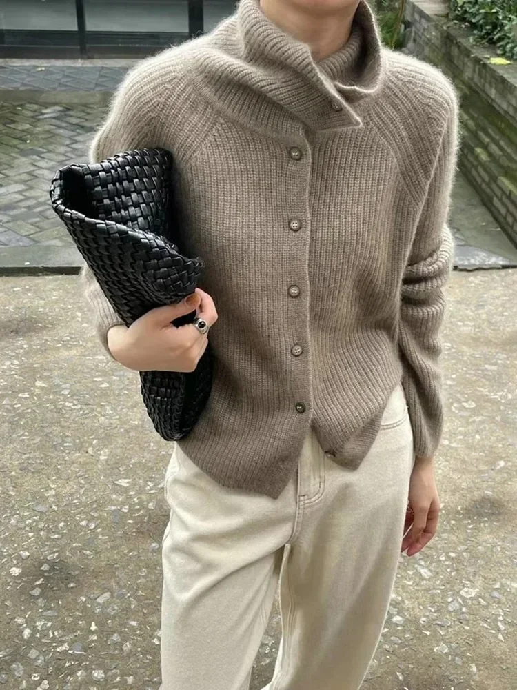 

Fmxires Women Casual Sweaters Retro Ribbed Single-Breasted Patchwork Oversized Cardigan Fashion Chic Streetwear Female Jumpers