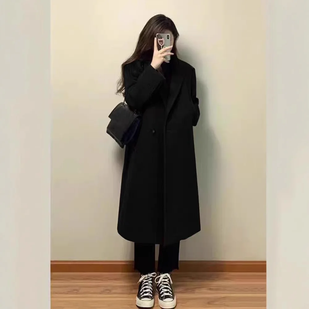 خندق نسائي طويل متوسط الطول مناسب للخصر ربطة عنق للسيدات في الهواء الطلق مزدوجة الصدر للربيع والصيف قطعة طبقة عصرية داكنة