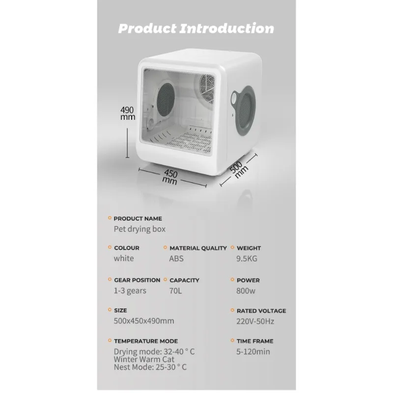 Pet Dryer Room Professional Feline Canine Grooming Drying Box for Home Pet Shop Use