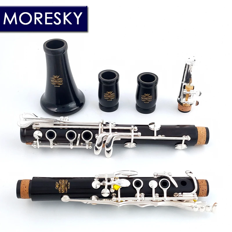 MORESKY Professional Ebony Clarinet A tune 17 Keys Silver plated copper Clarinet In La MA68