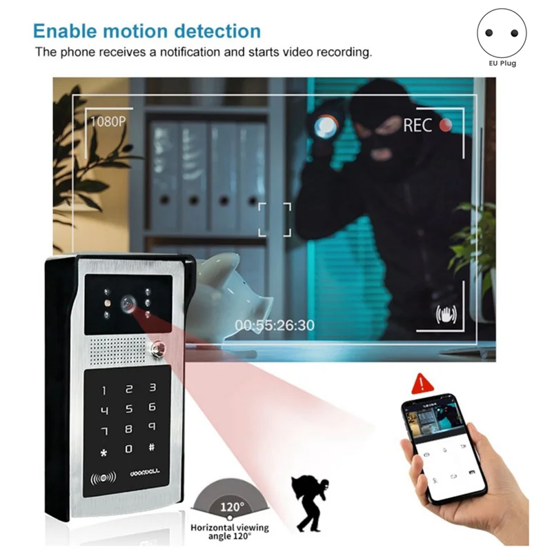 Sistem Bel Pintu Video Pintar Tuya WIFI 1080P Telepon Pintu Nirkabel Kamera Luar Ruangan Dukungan Kartu RFID Steker Listrik EU PLUG EU