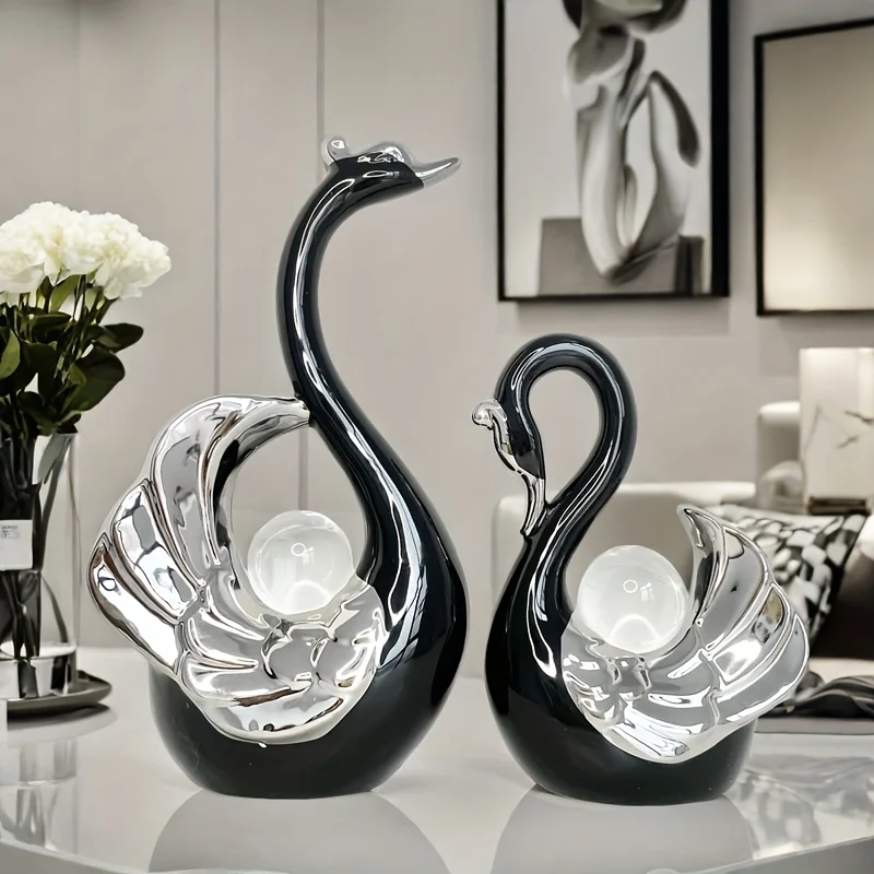 

Elegant Crystal Ball Swan Statue - Luxury Ceramic Home Decoration，Suitable for Living Room、Hallway and TV Cabinet