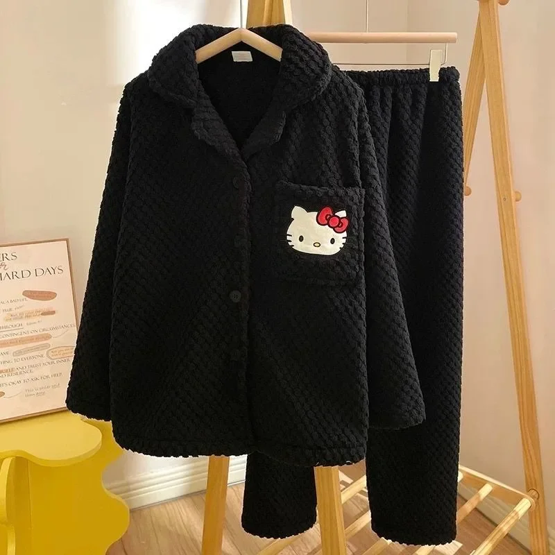 Sanrio Cartoon Hello Kitty Pajamas Female Flannel autumn Winter The New Plus Thicken Velvet Sweet Keep Warm Pajamas leisure wear