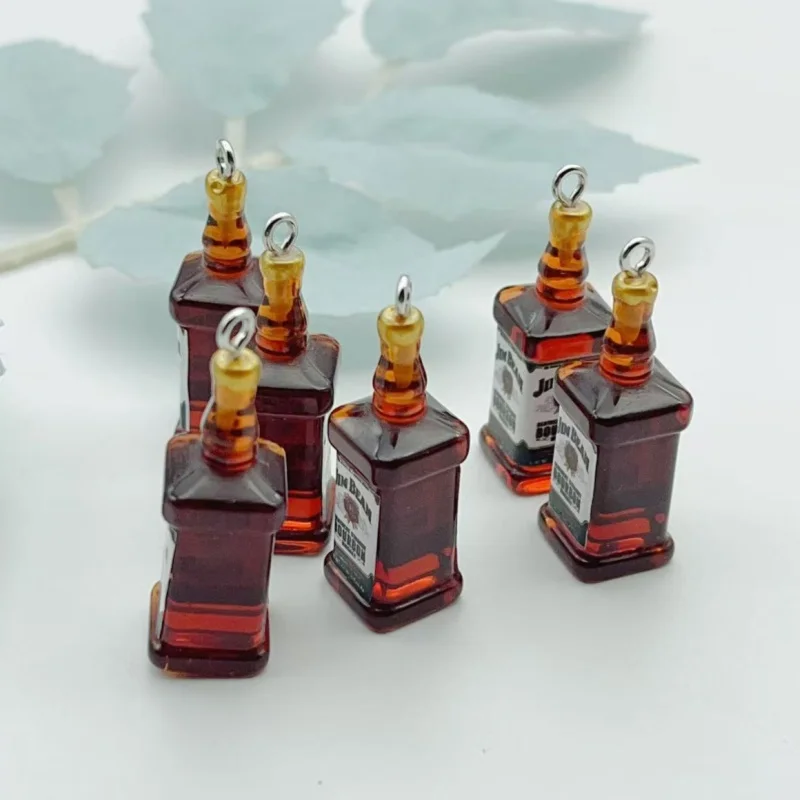 10Pcs Mini Simulation Wine Bottle Resin Charms 3D Liquor Bottle Pendants for DIY Earrings Keychain Jewelry Making Accessories