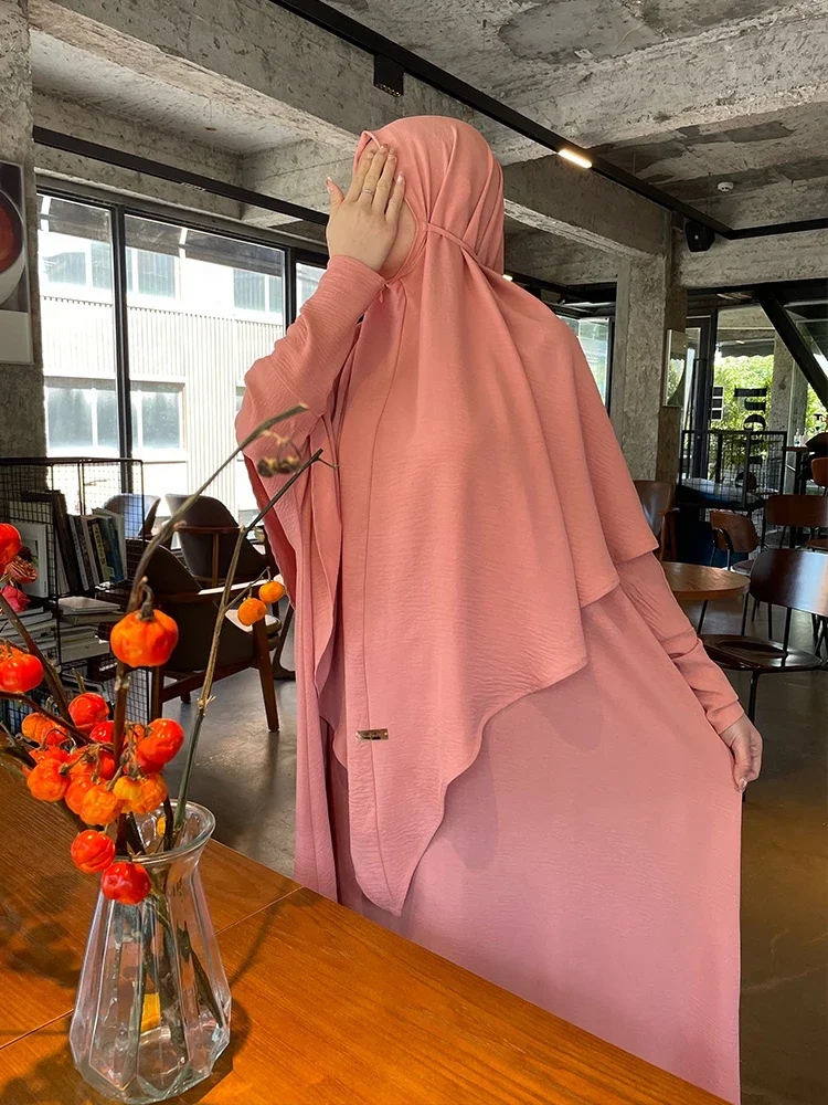 Vestido largo Khimar para mujer, conjunto de 2 piezas Eid, conjuntos musulmanes, Abaya musulmana de Ramadán, prenda de oración, vestido de oración saudita, Niqab Jilbab