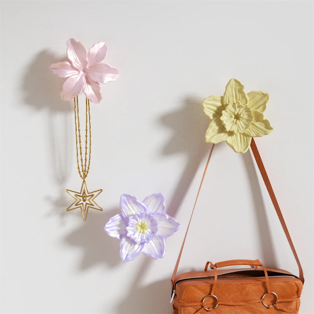 Nicole Flower Wall Cloth Coat Hook Silicone Molds for Concrete DIY Jesmonite Cement Gypsum Mould Home Decor