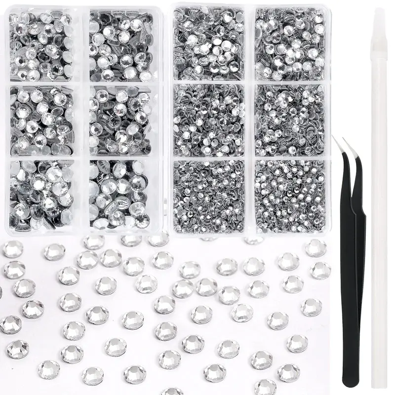 6616pcs SS6/SS10/SS16/SS20/SS30 Mix Size Hotfix Rhinestones Flat Back Black Sapphire Crystals with Tweezer DIY Crafts