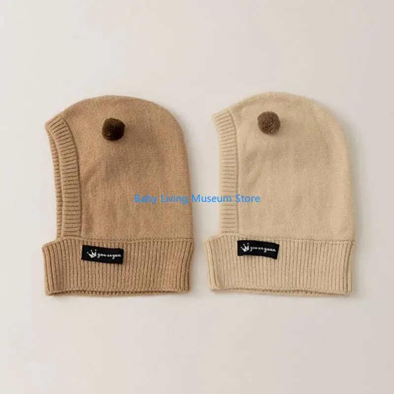 

P31C Lovely Baby Knit Hat Pom Designing Integrated Scarf Neck Warmer Stylish