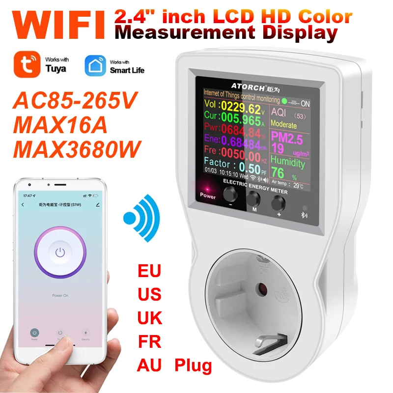 WIFI/Bluetooth Digital Wattmeter 220V AC Power Meter Electricity Consumption Energy Meter Power Wattage Electricity Meter