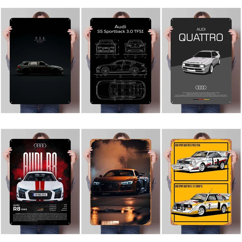 Audi Metal Posters Classic Car Tinplate Sign Room Decorations Custom Metal Signs for Garage Wall Art Decoration Home Decor Items