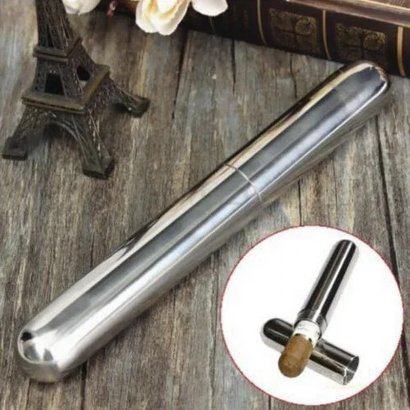 Stainless Steel Cigar tube Cigar Holder Tube Stainless Steel Holder Case Cigarettes Smoke high quality hot sale