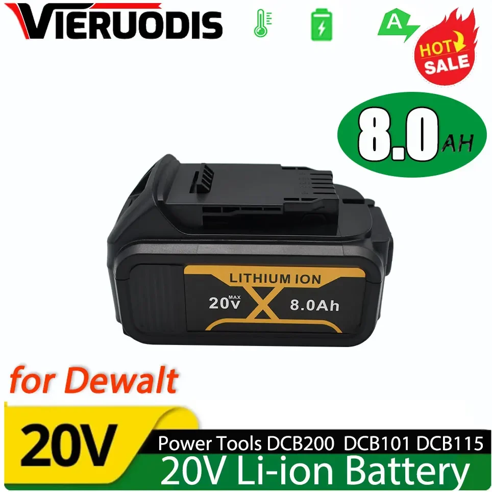 

for DeWalt 20V 8.0Ah rechargeable power tool battery,suitablefor DCB205 DCB204 2DCB200 charger with LED lithium-ion replacement