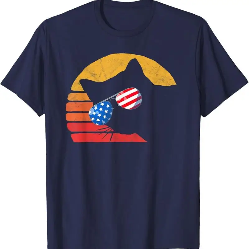 

Meowica Funny Usa Cat Sunglasses Fourth Of July Vintage T Shirt