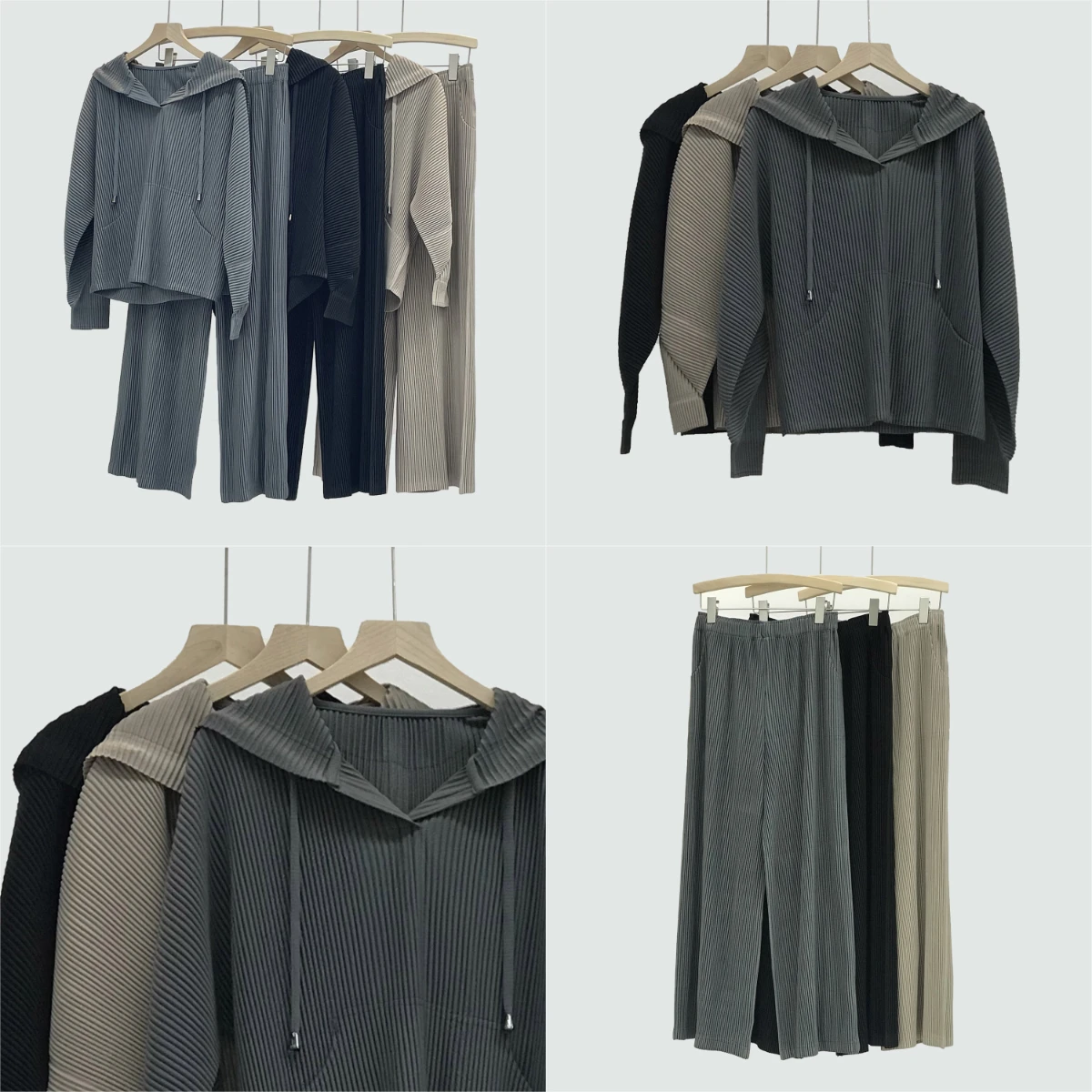 

Miyake Pleated Autumn 2025 Fashion Pants Set Comfortable Hooded Sweatshirt High Waisted Trousers Casual Dress Two Piece Set