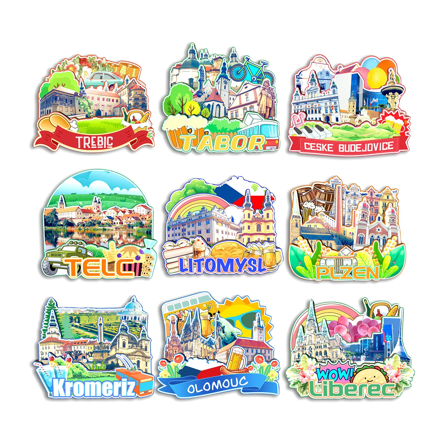 

Liberec Olomouc Kromeriz Plzen Telc Ceske Budejovice Tabor Trebic Litomysl CZECH Fridge Magnet Travel Souvenir Gift Handmade