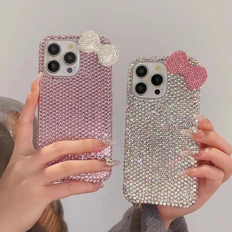 

HOCE Fashion Cute Full Diamond Bow Phone Case For iPhone 16 15 14 13 12 Pro Max 14 15 16 Plus 11 Glitter Shockproof Cover