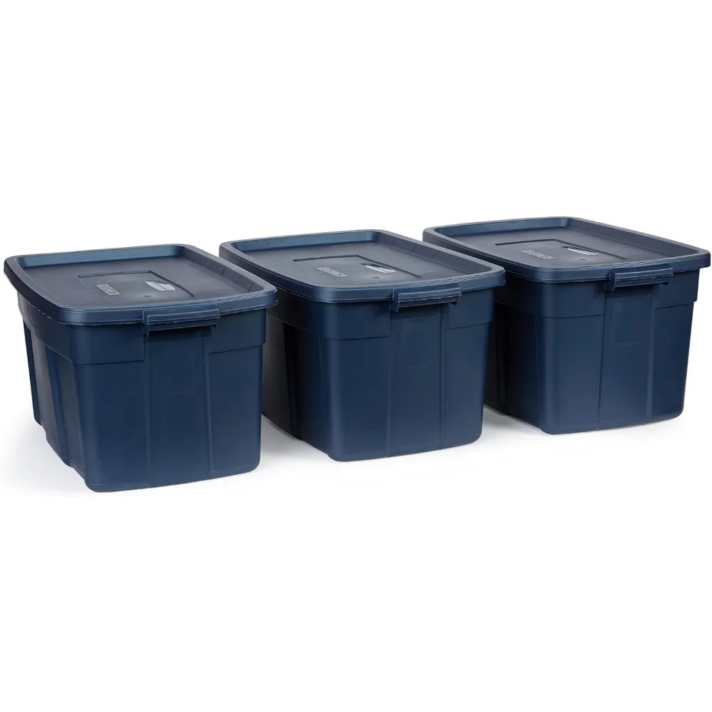 

3 Pack 31 Gal Storage Boxes,Dark Indigo Metallic, Rugged Plastic Stackable Storage Bins with Lids and Handles