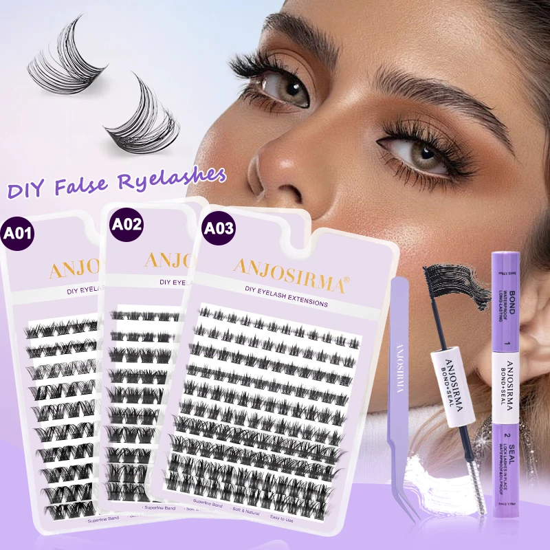 ANJOSIRMA Add to Wish List 120Pcs Lash Clusters, Wispy Natural Look Black Individual Eyelash Kit Extension DIY Home For Beginner