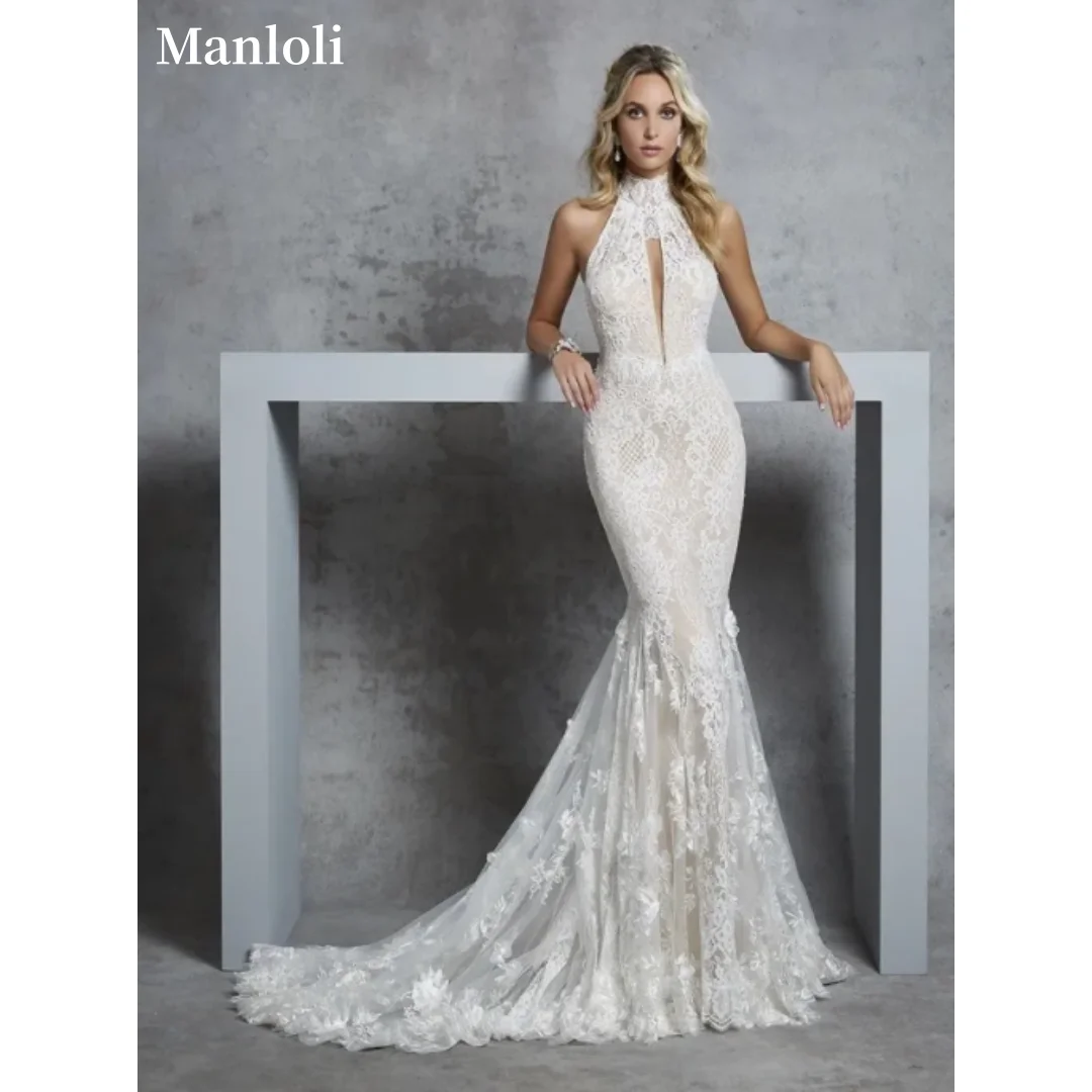 Elegante renda sereia vestido de casamento gola alta cinta decalque vestido de noiva sem mangas fora do ombro cauda longa vestido de noiva personalizado