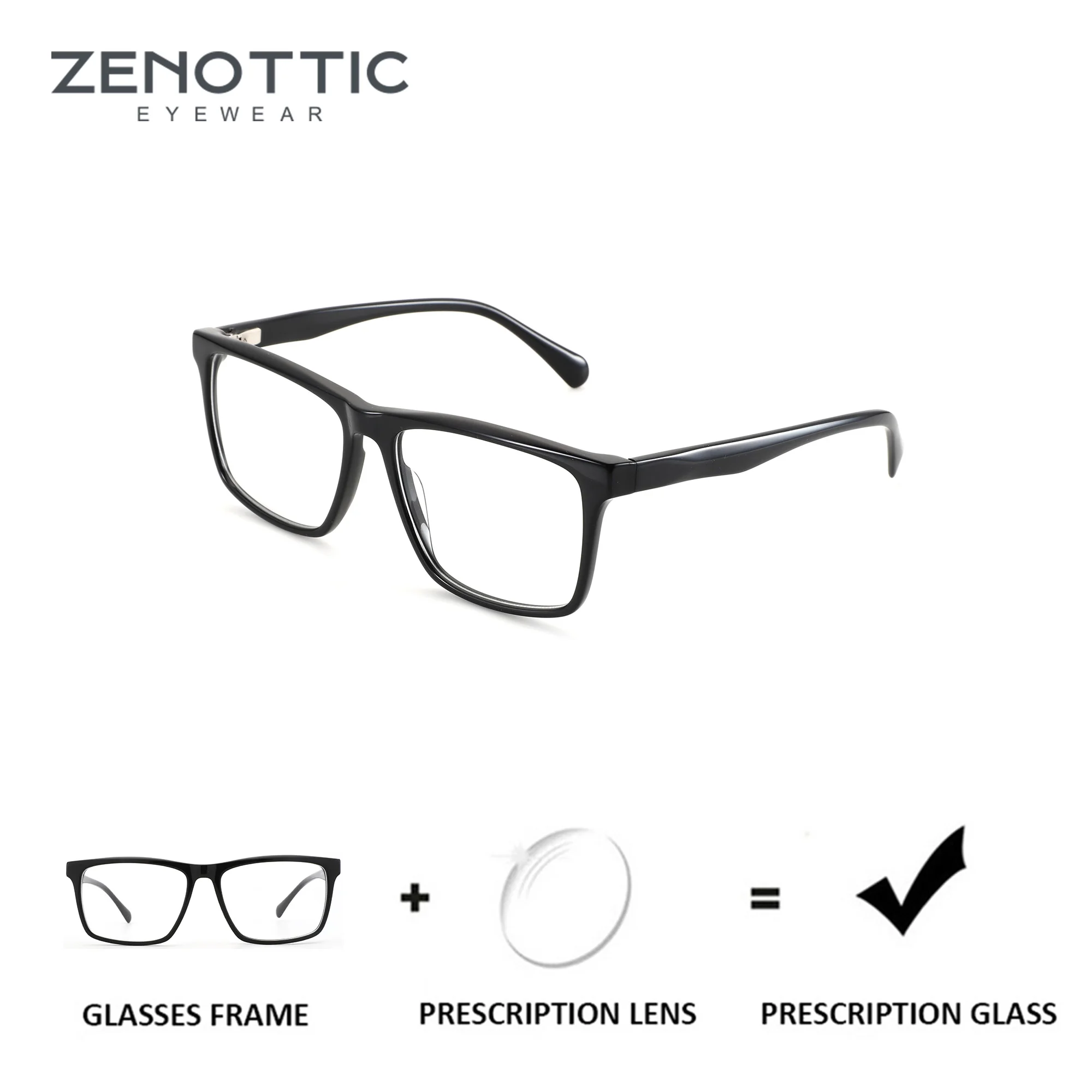 ZENOTTIC XL Size Rectangle Prescription Eyewear For Men Acetate Anti Blue Light Progressive Optical Glasses with Myopia Degree