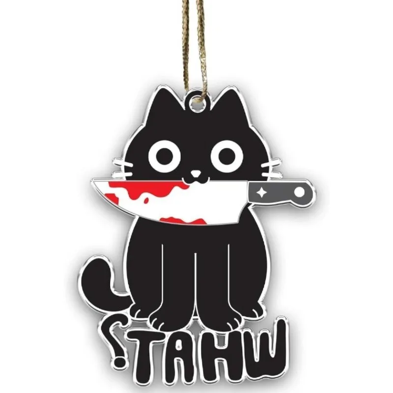 مرعبة الدموية القط الأسود الكرتون الإبداعية الاكريليك قلادة المفاتيح ديكور سيارة مرآة حقيبة معلقة اكسسوارات هدايا الهالوين