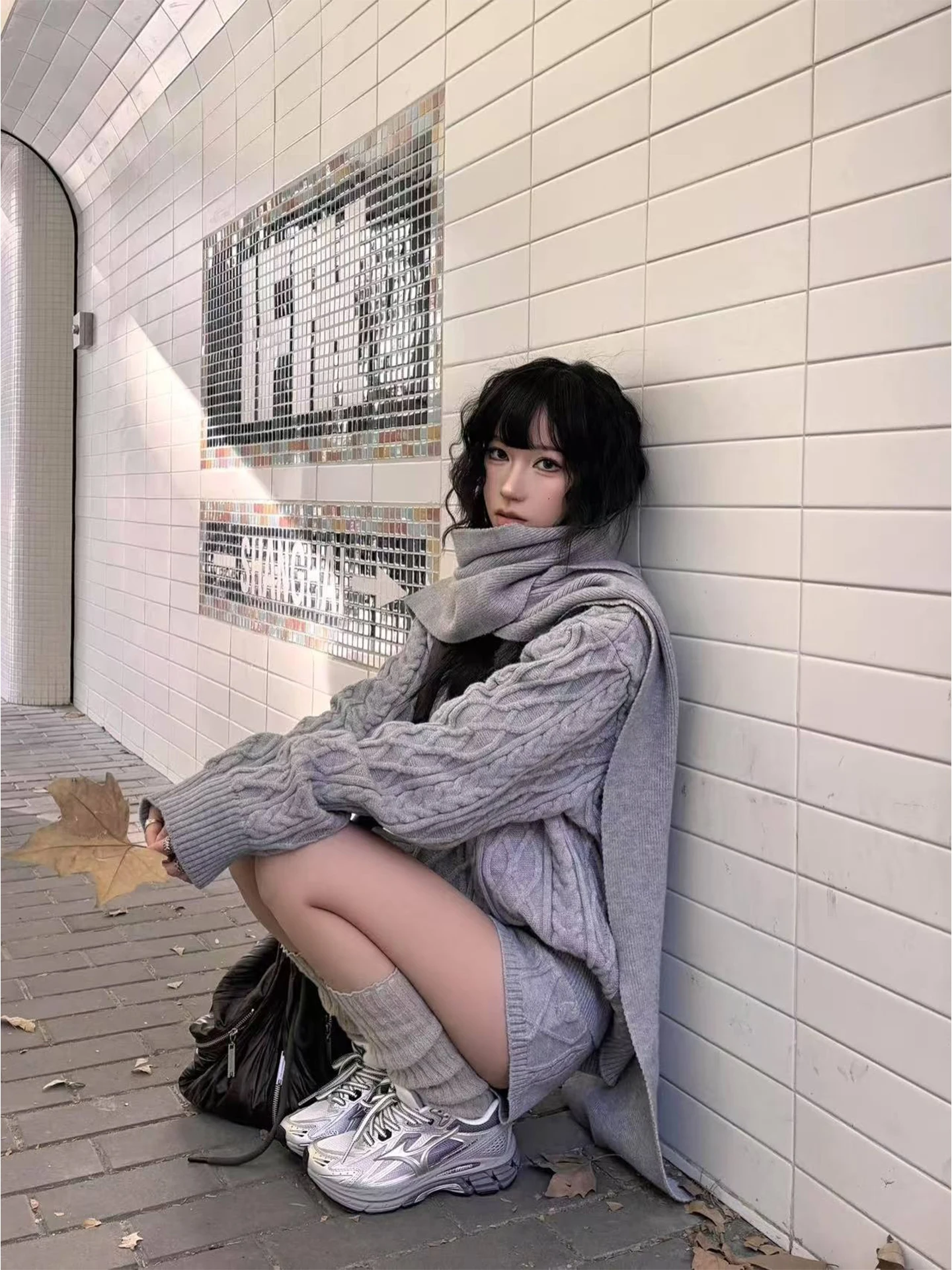 

Korean Lazy Sle ey Long Sve Twisted Knitted Set Women Winter Loose Sweater Scarf orts Tee Piece Set Faionable Ca...