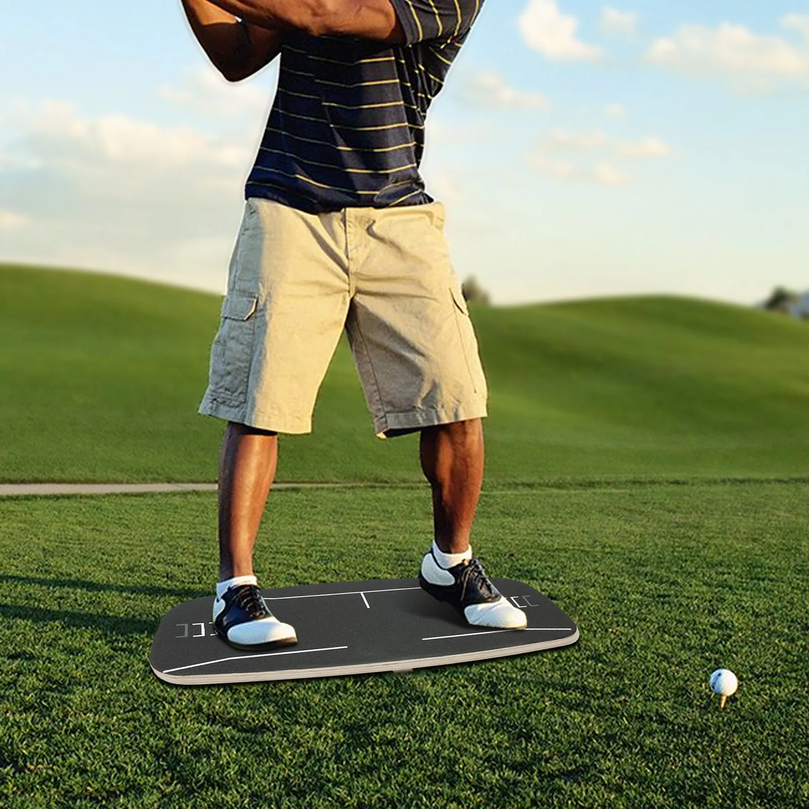 Golf Swing Trainer Pressure Balance Plate, Rectangular Wood Design, Sandpaper Surface for Improved Grip, Anti-Slip Bottom Pad,