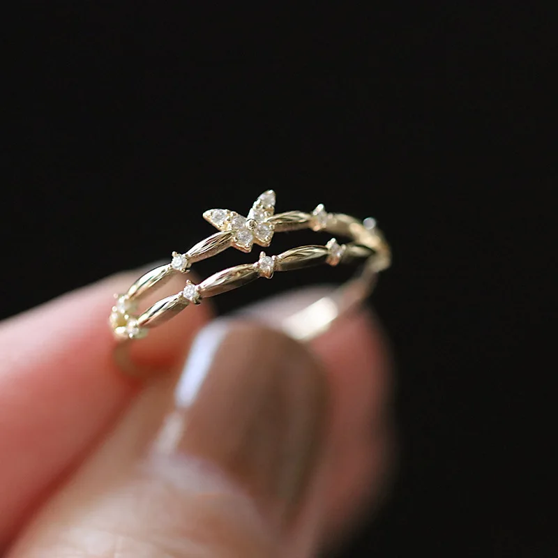 925 Sterling Silver Jewelry Crystal 2-layer Butterfly Finger Rings for Women Wedding Party Jewelry For Girls Friend Gift view 2