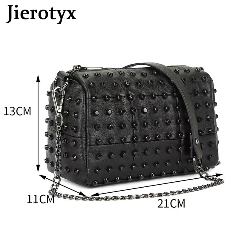 JIEROTYX Studded Crossbody Bags for Women Black Leather Clutch Purse Vintage Gothic Style Ladies Shoulder Bags Dropship