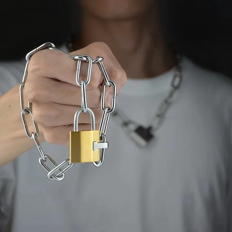 

Punk Chain With Magnetic Lock Necklace For Men Padlock Steel Golden/Silver Color Lock Pendant Statement Necklace Gothic Jewelry