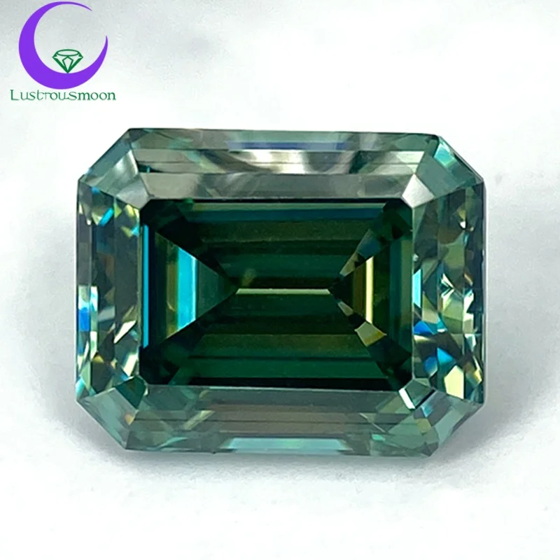 Batu Moissanite Biru Hijau Potongan Emerald Tidak Pernah Pudar dengan GRA VVS1 Permata Sintetis Lepas Lolos Tes Berlian Hadiah Natal