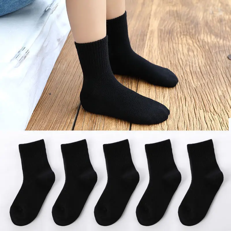 5 Pairs/Lot Autumn Winter High Elastic Simple Children Socks Korean Cotton Stripes Solid Color Alphabet Boys Girls Socks 1-12 Y