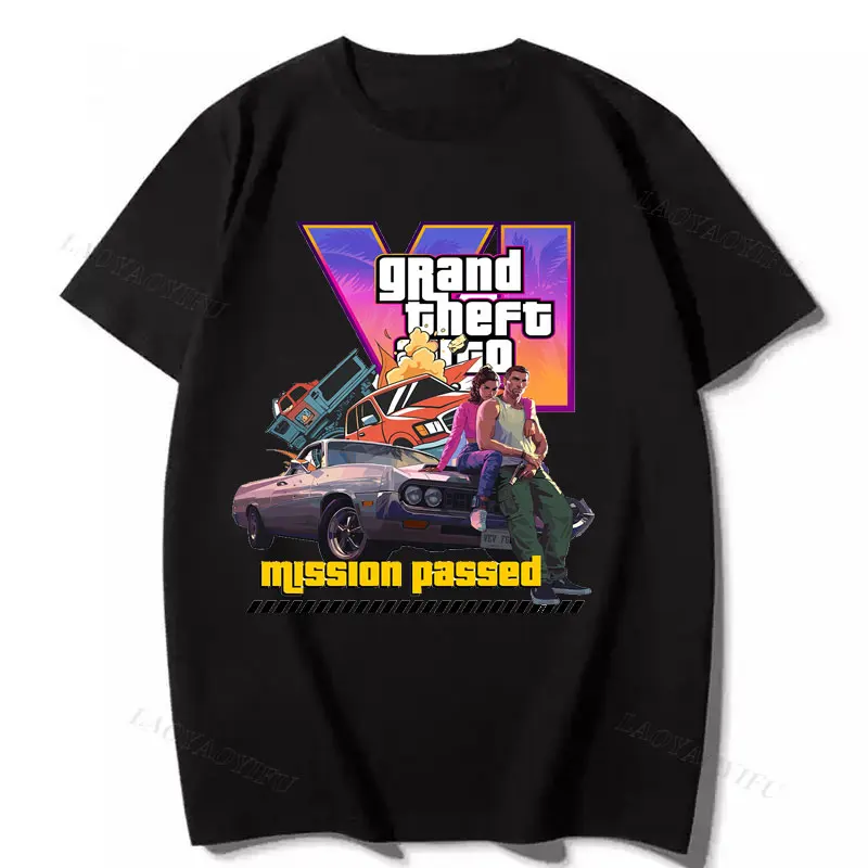تي شيرت Grand Theft Auto VI GTA6 تي شيرت Vice City مزدوج الجانب مطبوع قطن جرافيك تي شيرت ألعاب عاشق للجنسين ملابس Harajuku تي شيرت