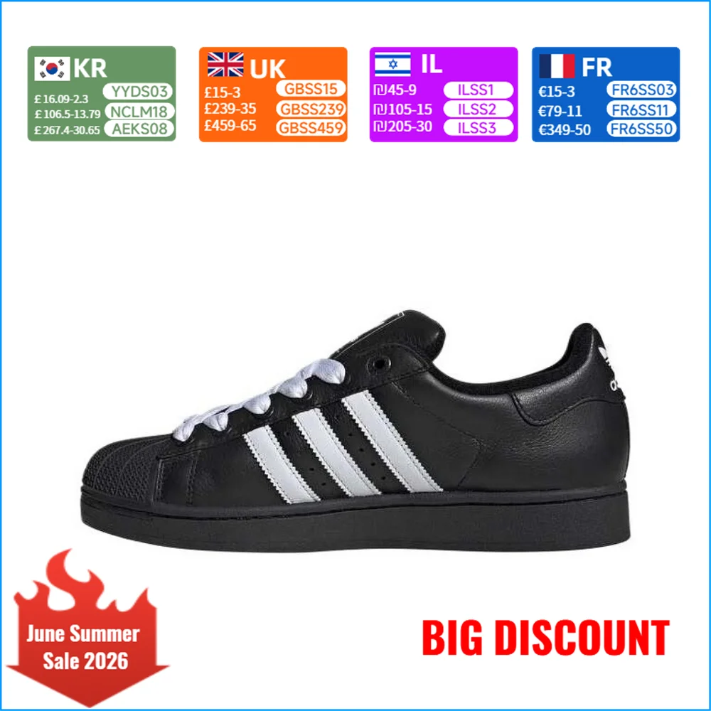 adidas Originals Superstar 2 SUPERSTAR Sapatos casuais confortáveis ​​de cano baixo unissex preto/branco JI3538