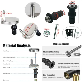 Šrouby a vruty k záchodovému sedátku, rychloupínací upevnění horního pantu, rozpínací gumové horní matice, šrouby, univerzální sada pro výměnu záchodového sedátka 10 nejlepší prodej šrouby na toaletní sedátko - №3