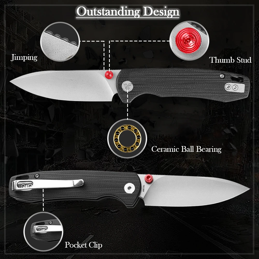 TRIVISA Folding Knife for Men, 3.74" G10 Handle, Compact Outdoor Knife for Camping Hunting Hiking, with Gift Box, Dragonfly-B - view 3
