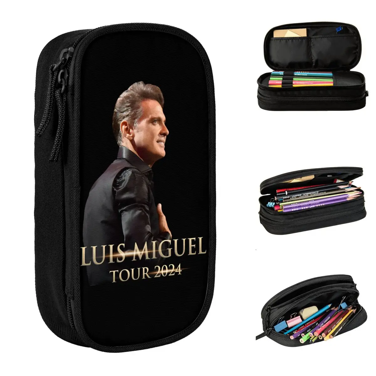 Large Capacity Pen Box Luis Miguel Tour 2024 School Accessories Double Layer Pencilcase Girl Make Up Bag Perfect Gifts