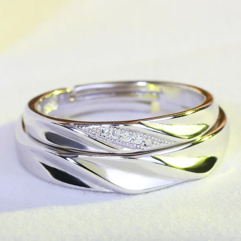 Fashion 925 Sterling Silver Dazzling Mosaic Zircon Couple Finger Rings for Women Men Statement Wedding Lover Jewelry Bijoux