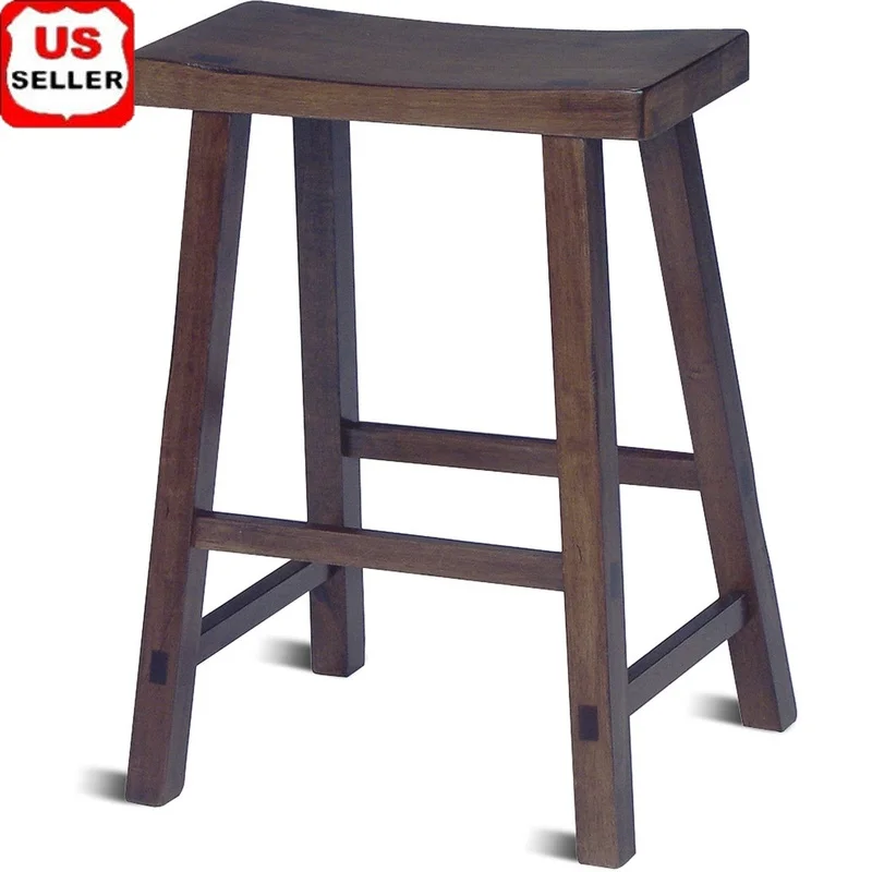 

Solid Wood Seat Stool 24" Kitchen Dining Bar Hardwood Counter Stool Armless Footrest Durable Eco-Friendly Design