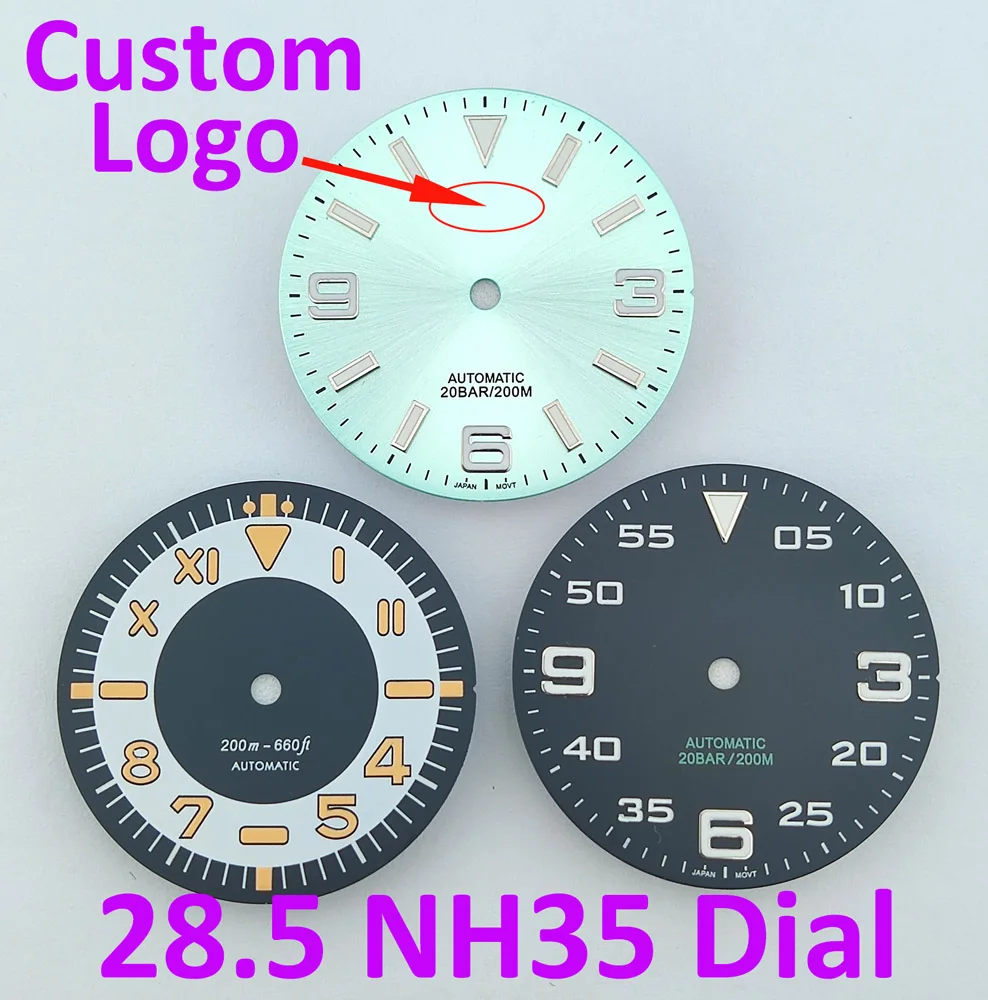 28.5mm dial nh35 dial nh36 dial relógio de alta qualidade dial c3 luminoso adequado para nh35/nh36 movimento relógio acessório logotipo personalizado