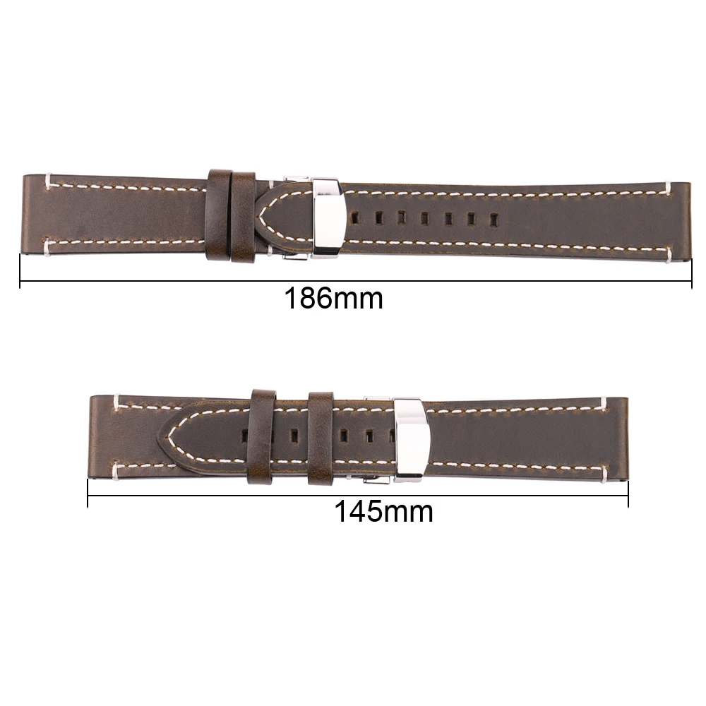 Vintage Oil Waxed Cowhide Genuine Leather Watch Band 18mm 20mm 22mm 24mm 7 Colors Deployment Clasp Bracelet Women Men Strap