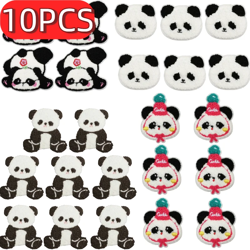 10pcs-em-pacote-patches-fofos-de-amigos-da-floresta-panda-com-bordado-de-flor-vermelha-termocolante-para-camiseta-diy