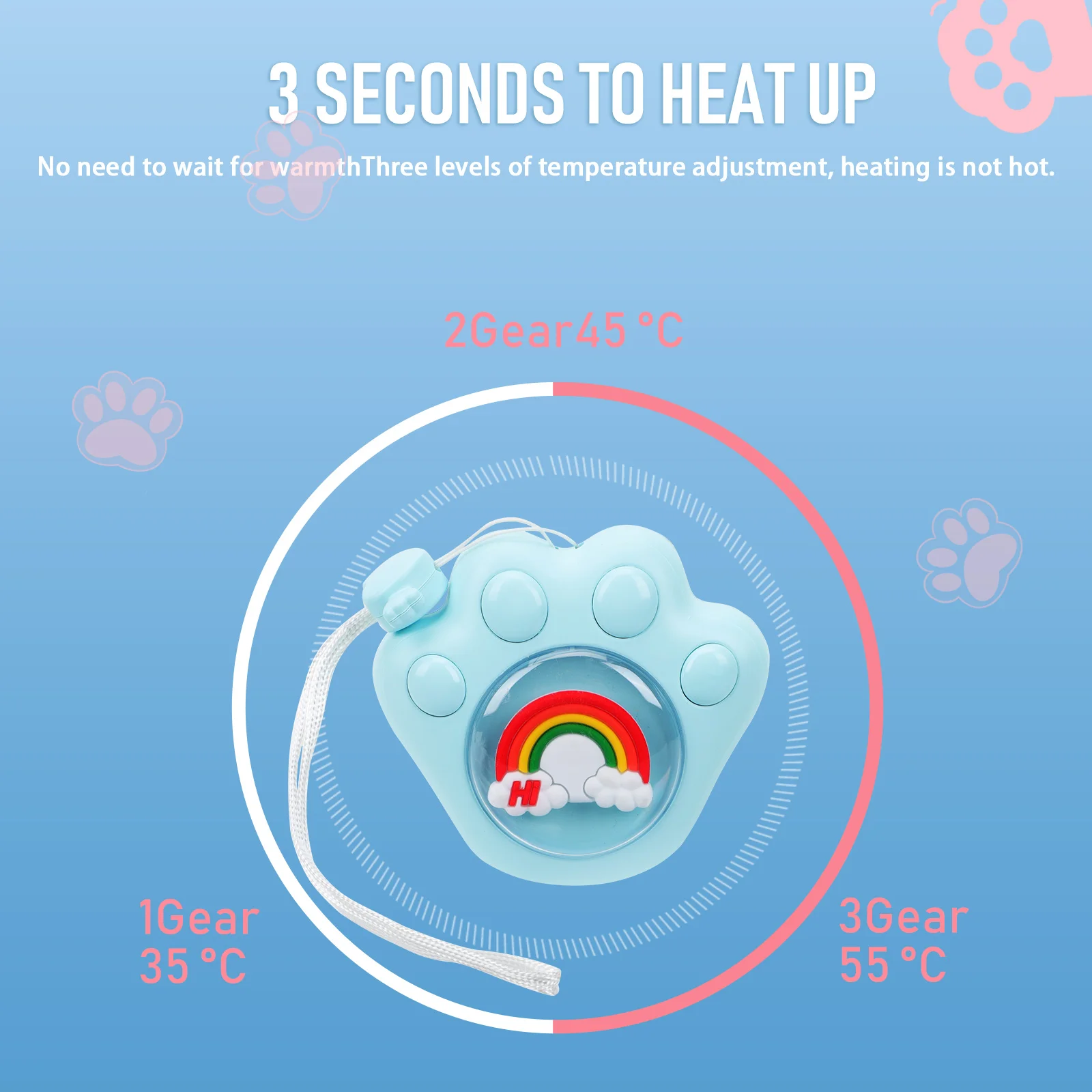 

Cat Claw Hand Warmer Quick Heating 3 Seconds Small Portable 3 Temperature Levels Warm Durable Premium Material Safe
