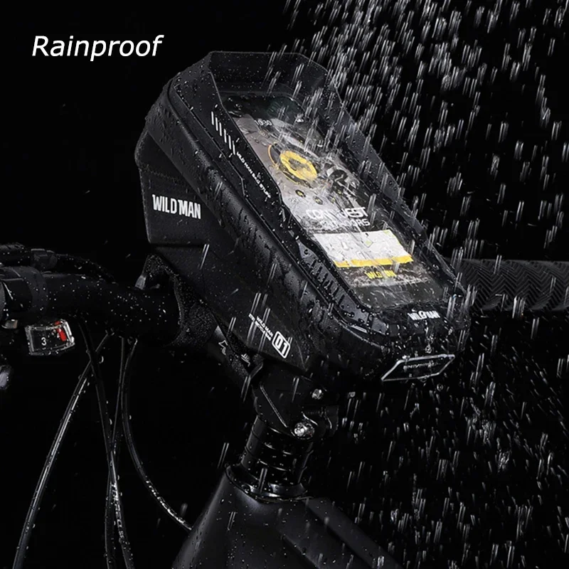 WILD MAN Rainproof Bike Bag Front Bicycle Handlebar Bag Touch Screen Cycling Phone Bag 7.0 Inch Phone Case Mtb Accessories